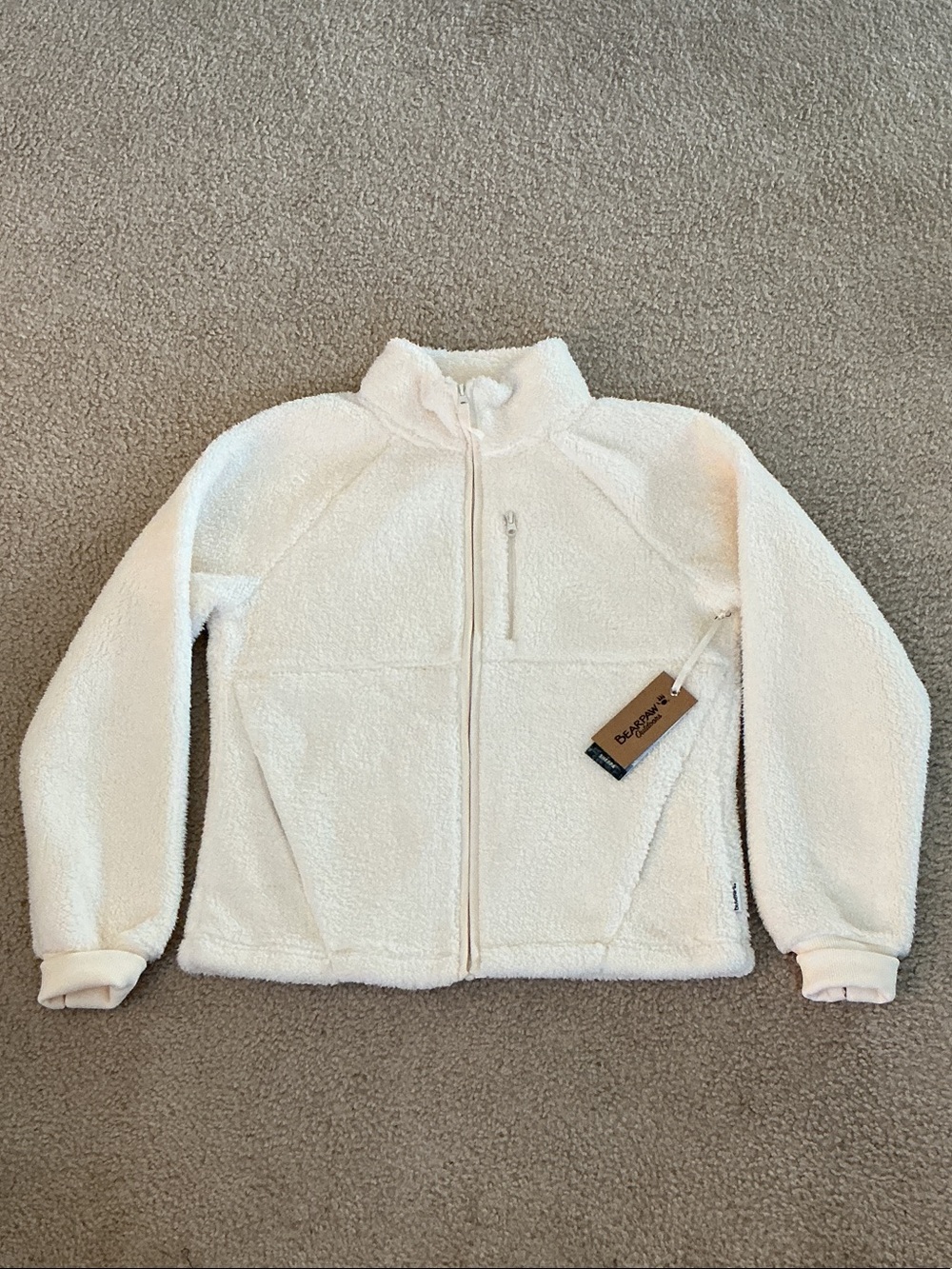 NWT Bearpaw Outdoors Ivory Cream Sherpa Fleece Full Zip Jacket - Size M